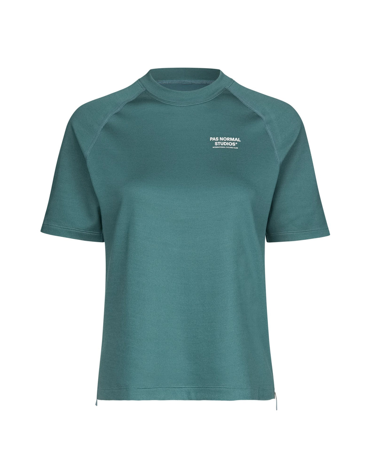 Camiseta técnica corta de mujer Pas Normal Studios Escapism en Dusty Teal, vista frontal #Color_Dusty Teal
