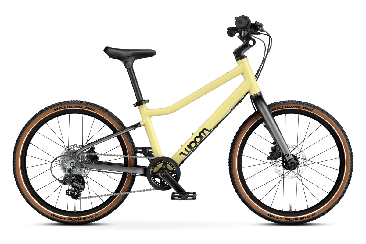 Bicicleta infantil woom EXPLORE 4 en Amarillo suave, lateral #Color_Amarillo suave