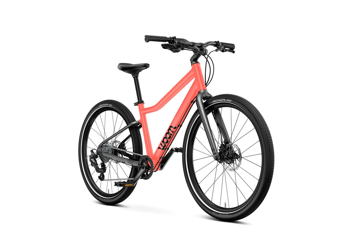 Bicicleta infantil woom EXPLORE 5 en Coral neón, perspectiva #Color_Coral neón
