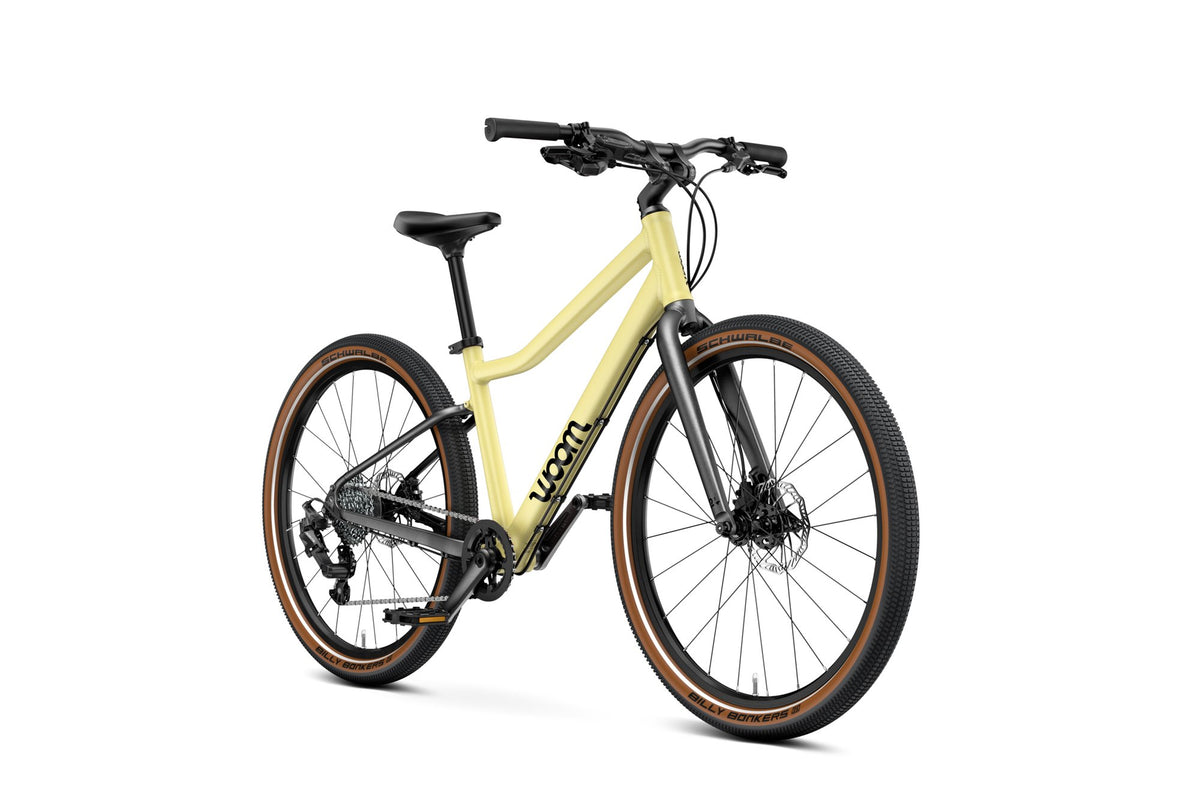 Bicicleta infantil woom EXPLORE 5 en Amarillo suave, perspectiva #Color_Amarillo suave