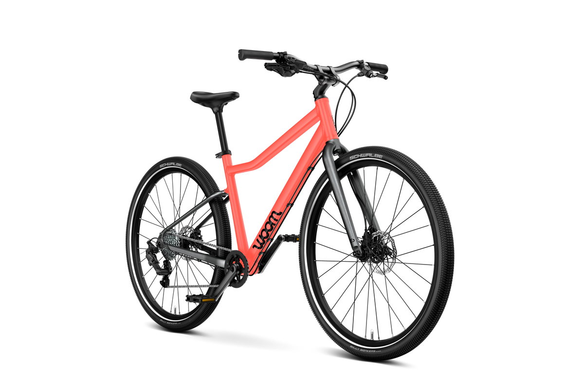 Bicicleta infantil woom EXPLORE 6 en Coral neón, perspectiva #Color_Coral neón