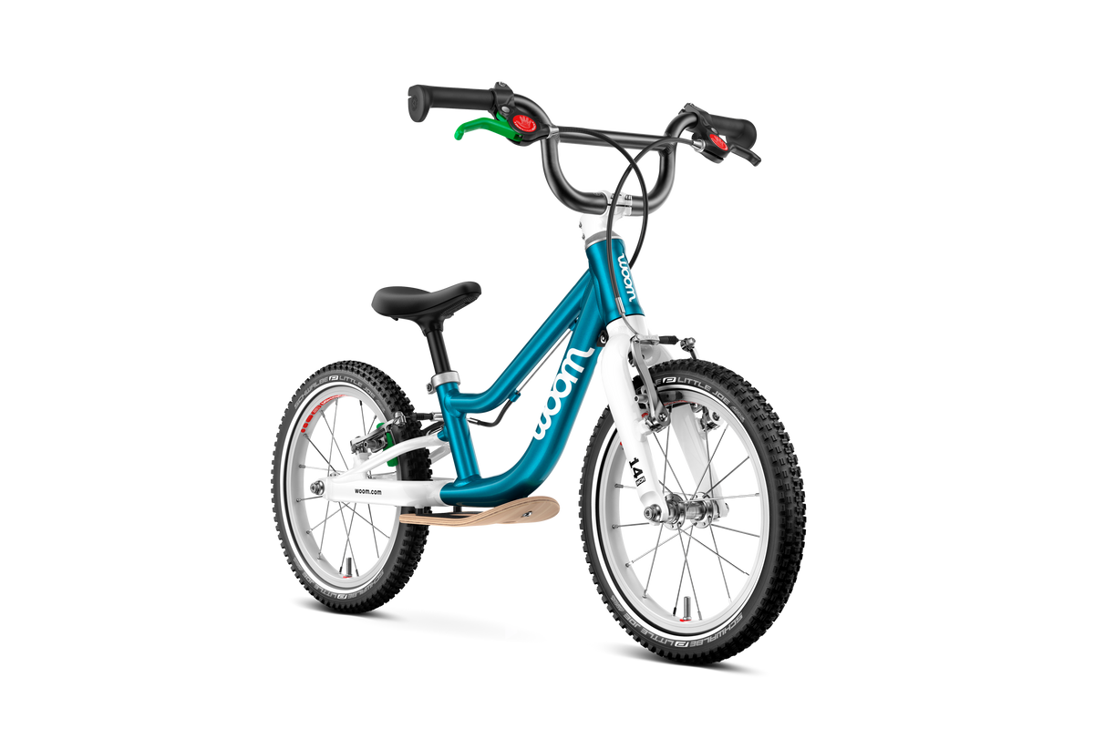 Bicicleta sin pedales WOOM GO 1 PLUS en Azul, perspectiva #Color_Azul