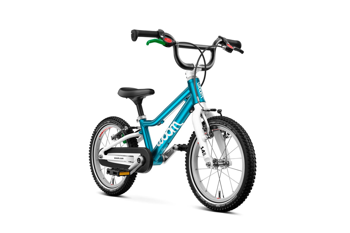 Bicicleta infantil WOOM GO 2 en Azul, perspectiva #Color_Azul