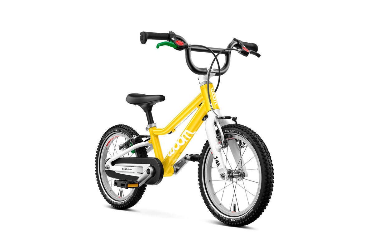 Bicicleta infantil WOOM GO 2 en Amarillo, perspectiva #Color_Amarillo