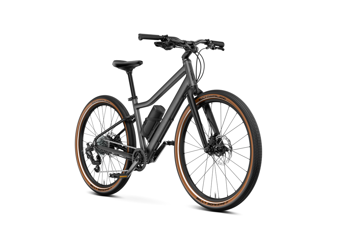 Bicicleta Eléctrica Infantil woom EXPLORE e 5 en Gris grafito, lateral #Color_Gris grafito