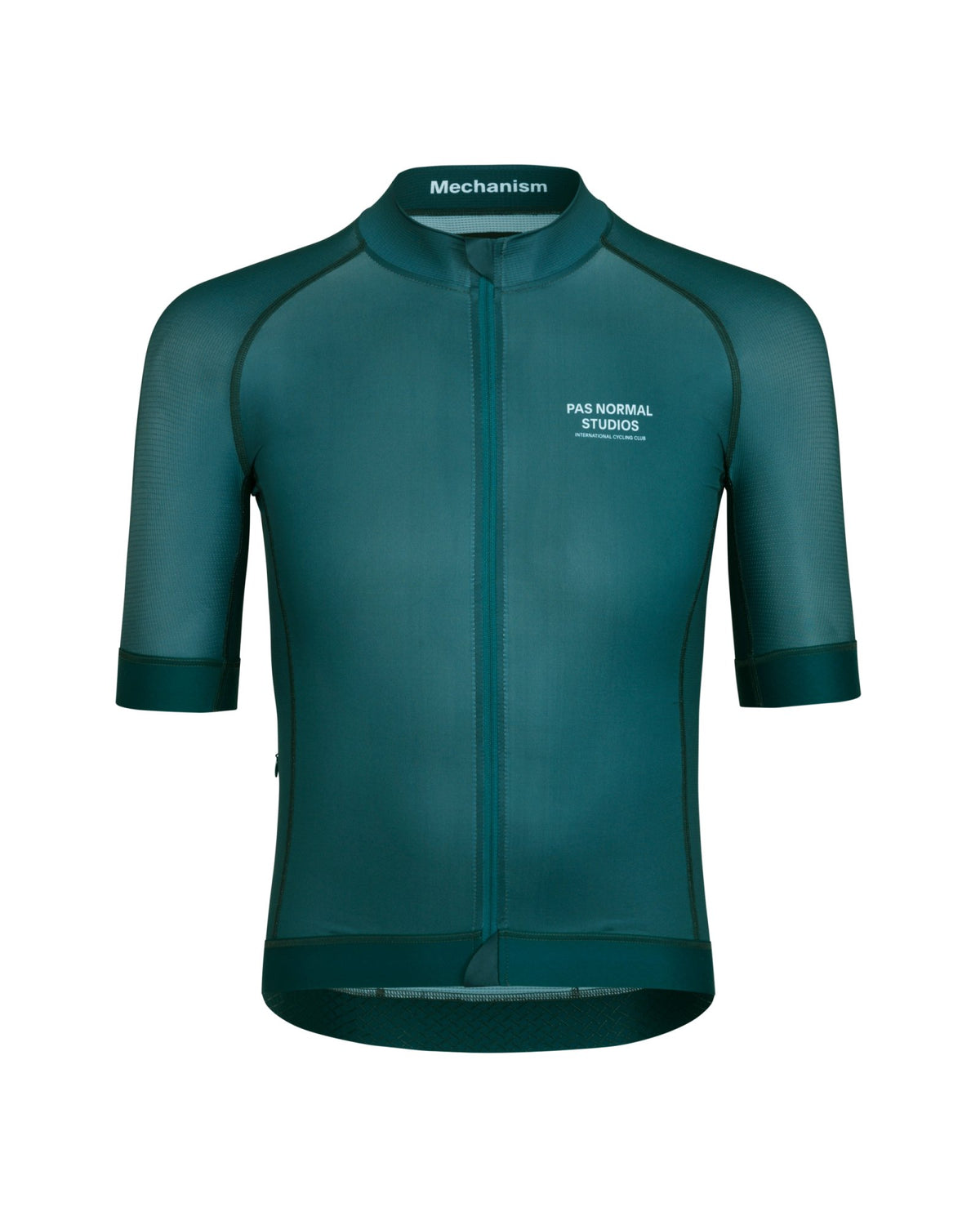 Maillot Corto Pas Normal Studios Mechanism en Petroleum, producto plano sobre fondo #Color_Petroleum