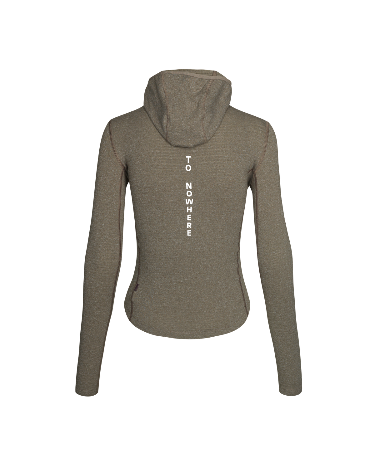 Grey Thermal Hooded Windproof base layer, rear view with white vertical spine text #Color_Dark Stone