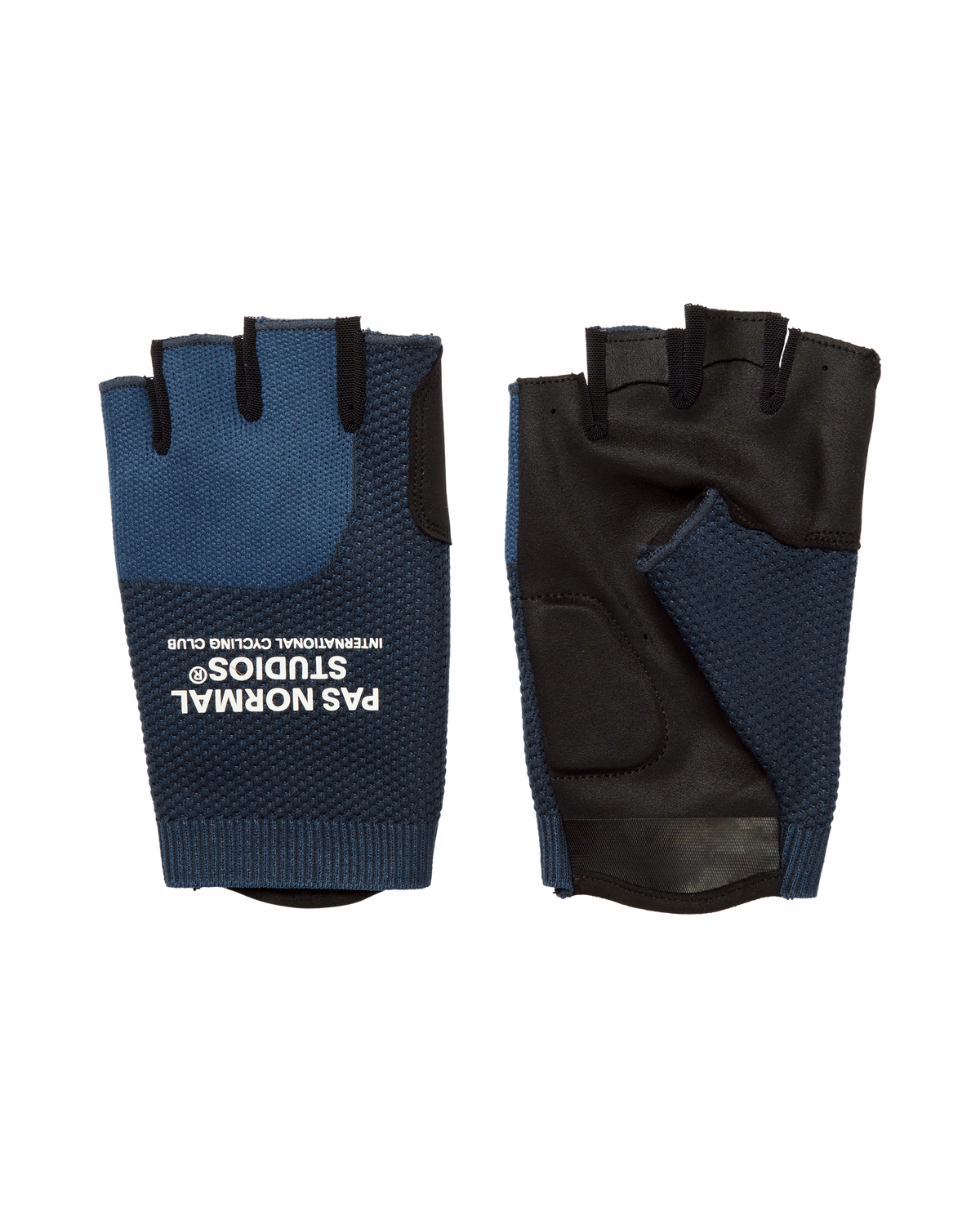 Navy Escapism cycling mitts, pair showing palm and back with mesh panels #Color_Navy