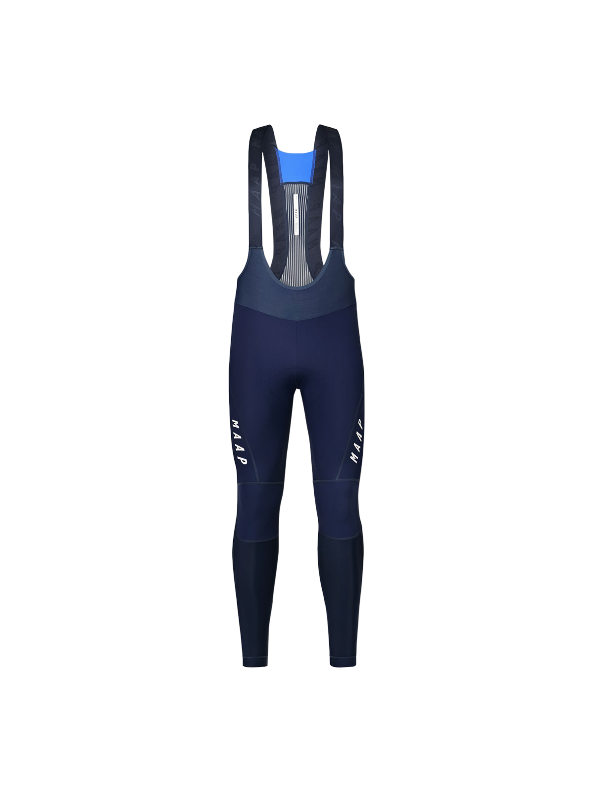 Culotte largo MAAP Apex Deep Winter Bib Tight en Navy, producto plano sobre fondo #Color_Navy