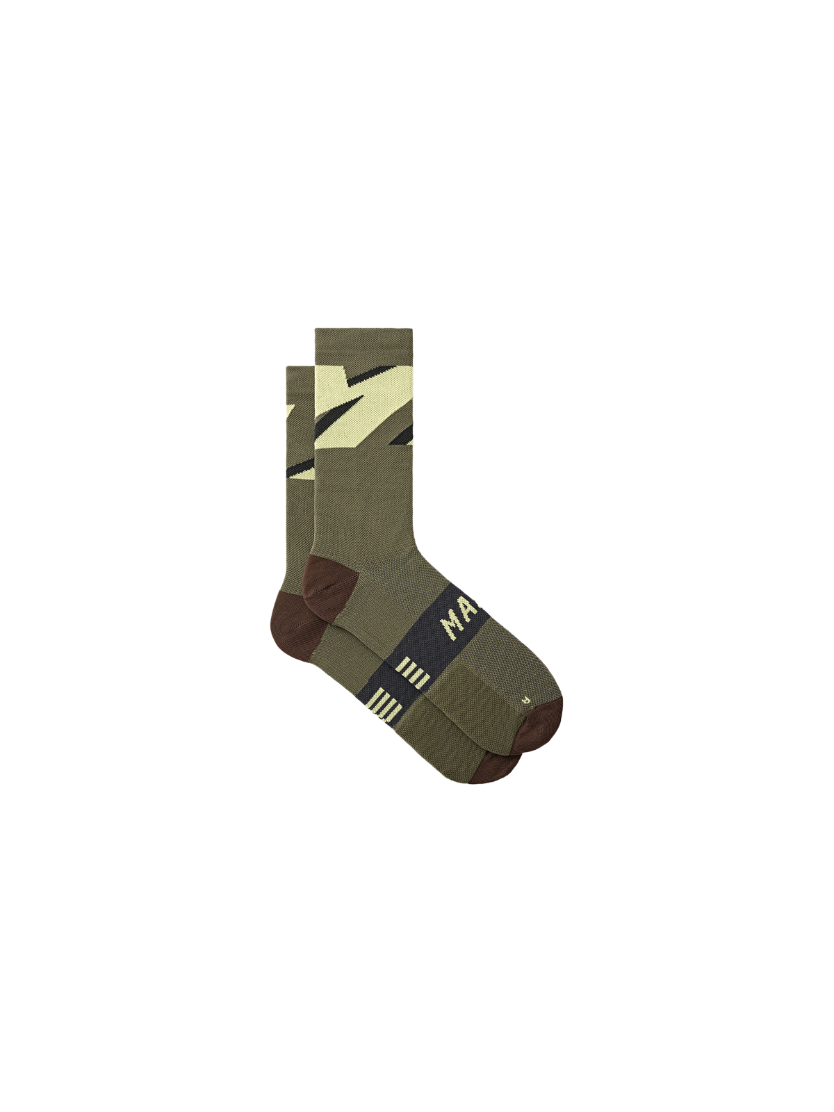 Calcetines MAAP Evolve 3D Sock en Olive, producto plano sobre fondo #Color_Olive