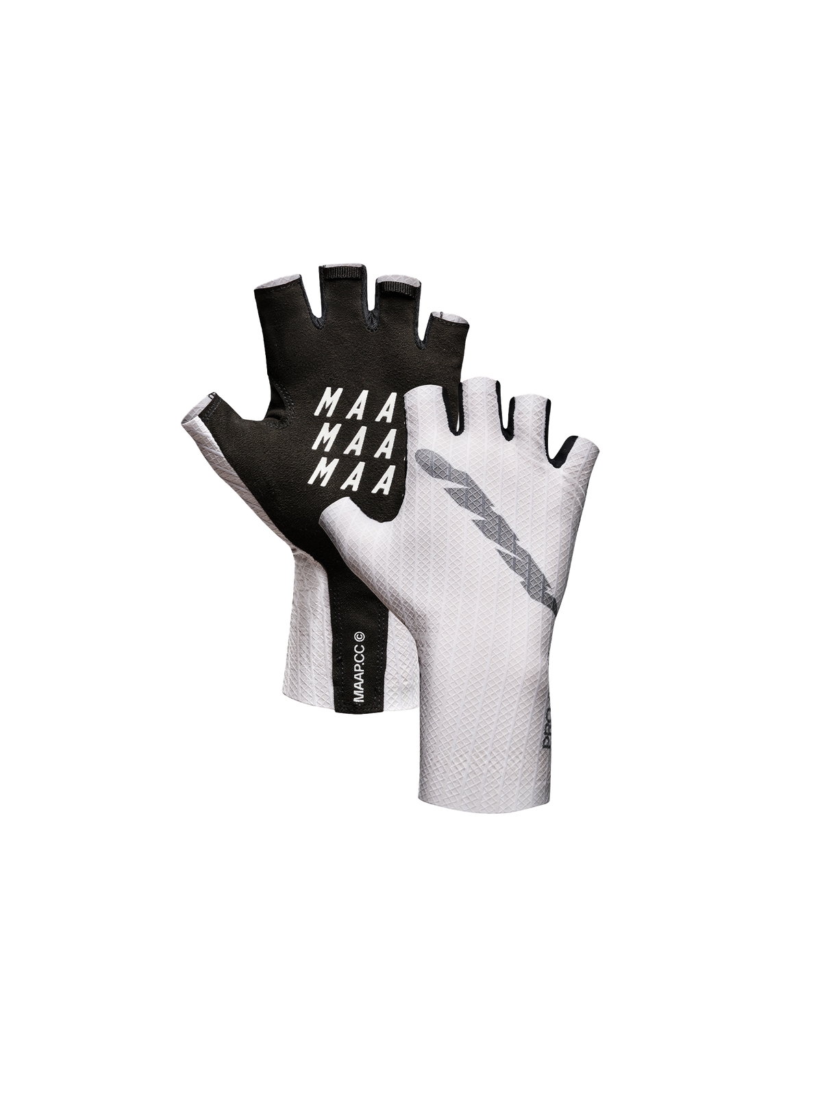Guantes cortos MAAP Pro Aero Mitt en White, producto plano sobre fondo #Color_White