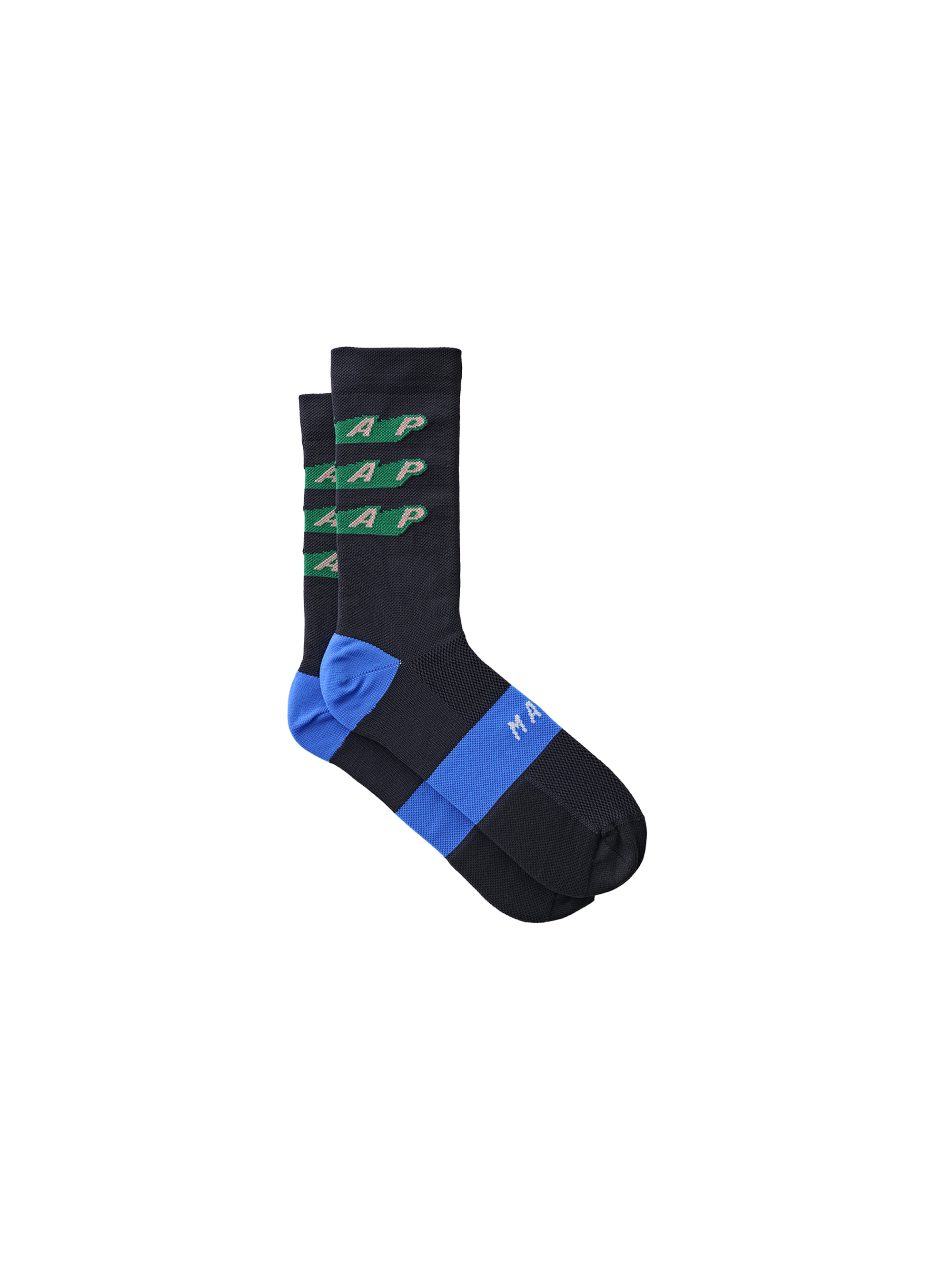 Calcetines MAAP Evade X Sock en Black, producto plano sobre fondo #Color_Black