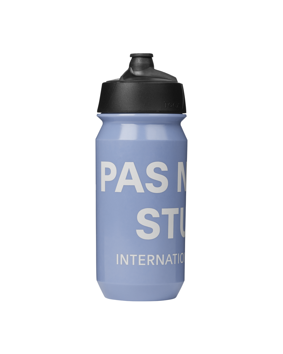 Blue Essential Logo cycling water bottle with black cap and white text #Color_Pale Blue