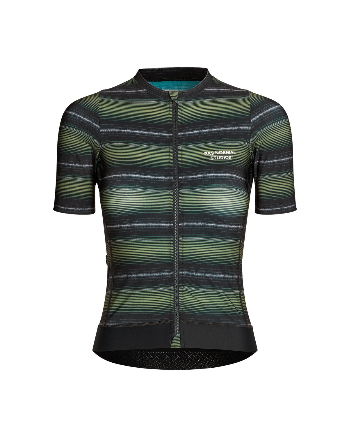 Maillot corto de mujer Pas Normal Studios Essential en Light Olive Stripe, vista frontal #Color_Light Olive Stripe