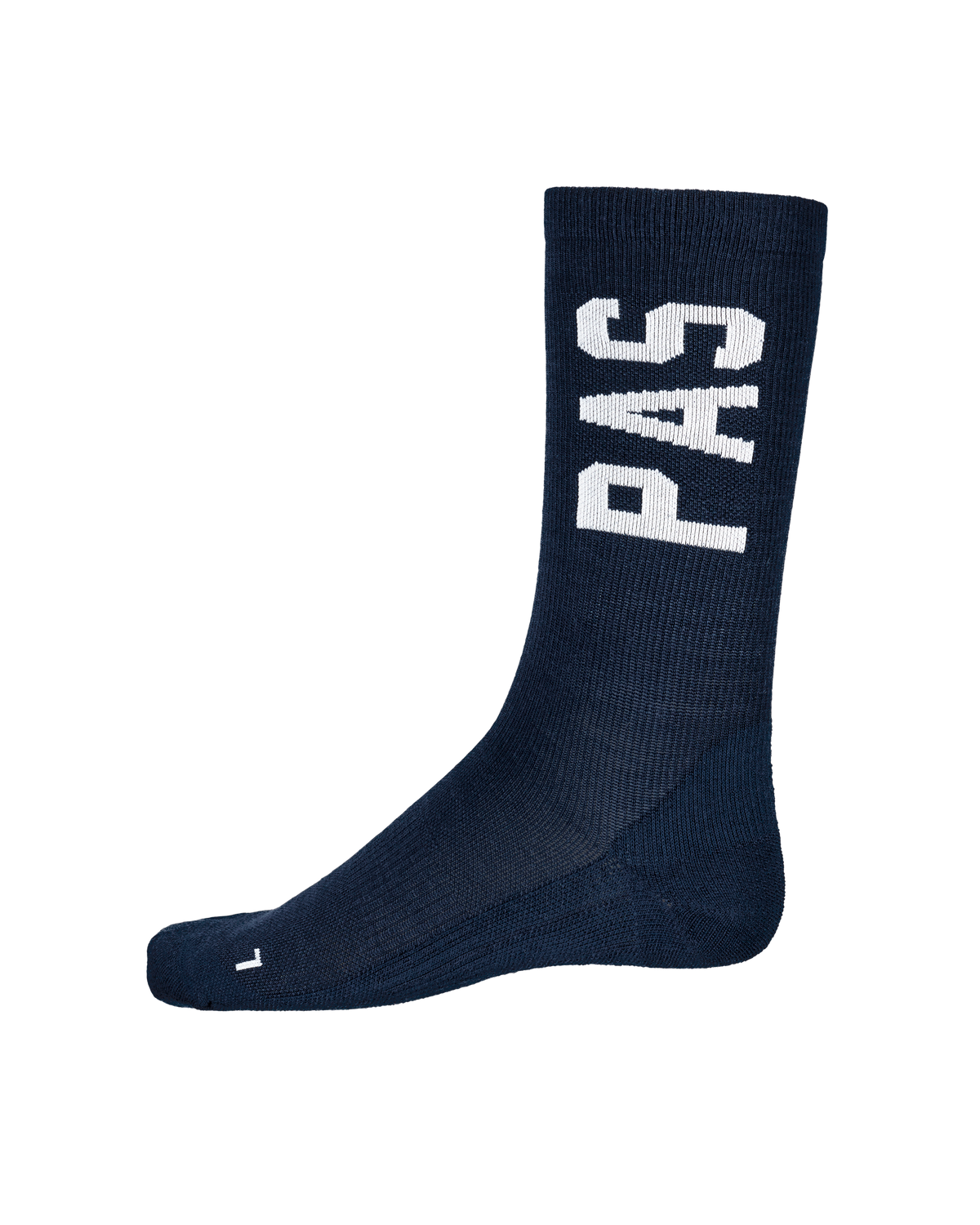 Navy PAS Thermal Wool cycling socks, side view with white logo #Color_Navy