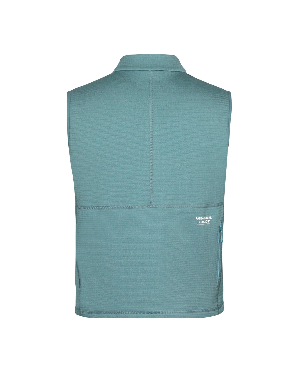 Chaleco de forro polar Pas Normal Studios Escapism Performance Fleece en Dusty Blue, vista trasera #Color_Dusty Blue