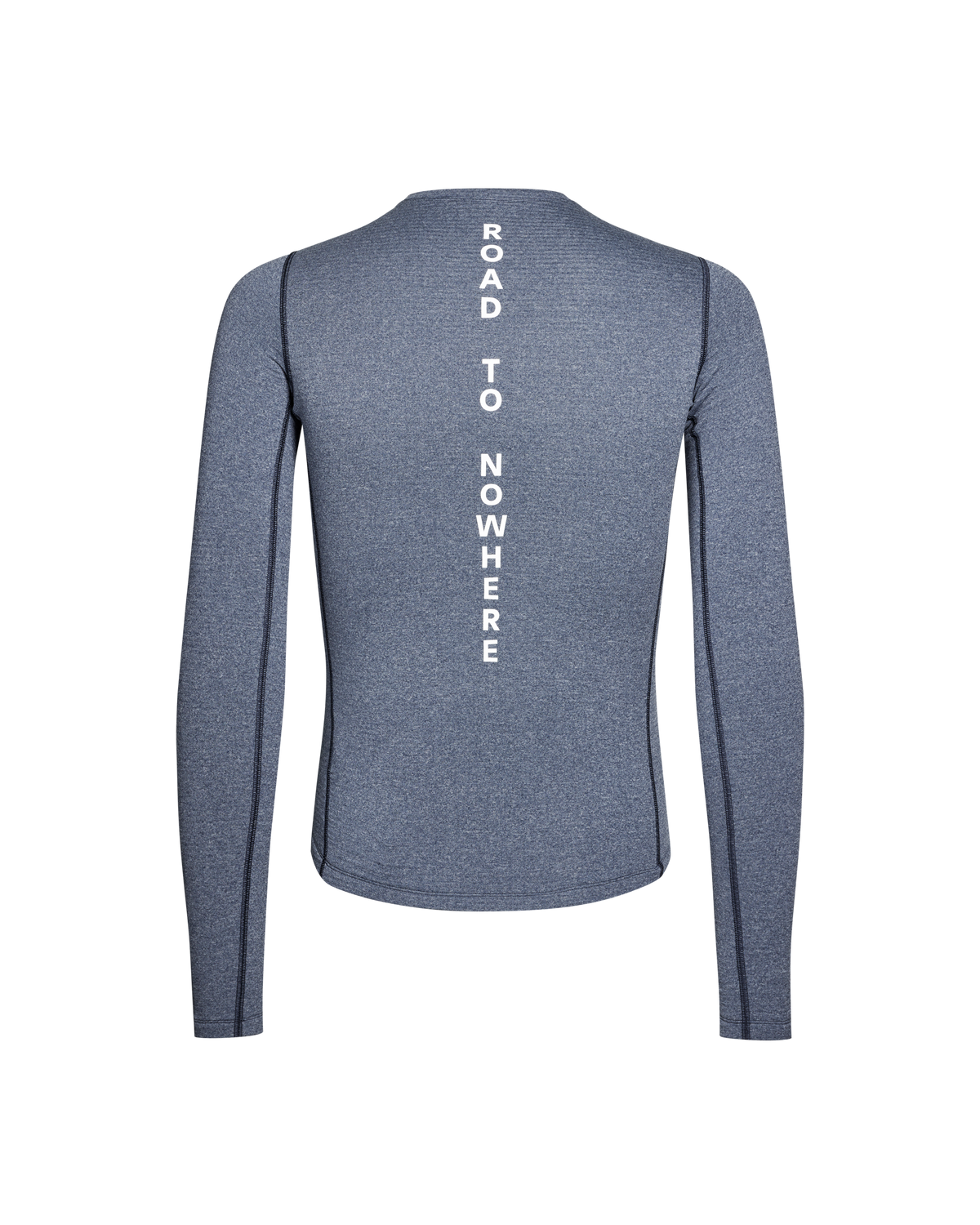 Navy thermal long sleeve base layer, rear view with white Road to Nowhere spine print #Color_Navy