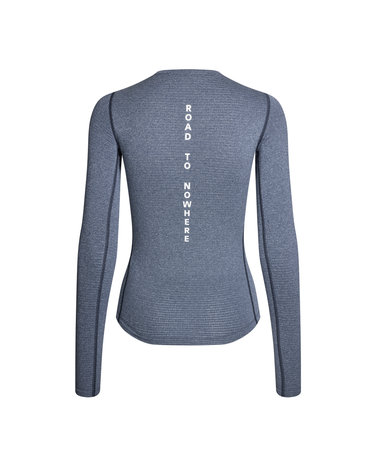 Navy long sleeve base layer, rear view with white Road To Nowhere text print #Color_Navy