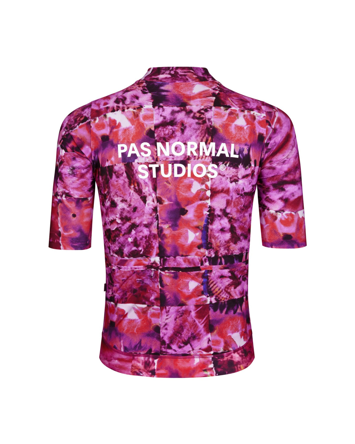 Maillot Corto Pas Normal Studios Essential en Kaleidoscope Pink, producto plano, vista trasera sobre fondo #Color_Kaleidoscope Pink