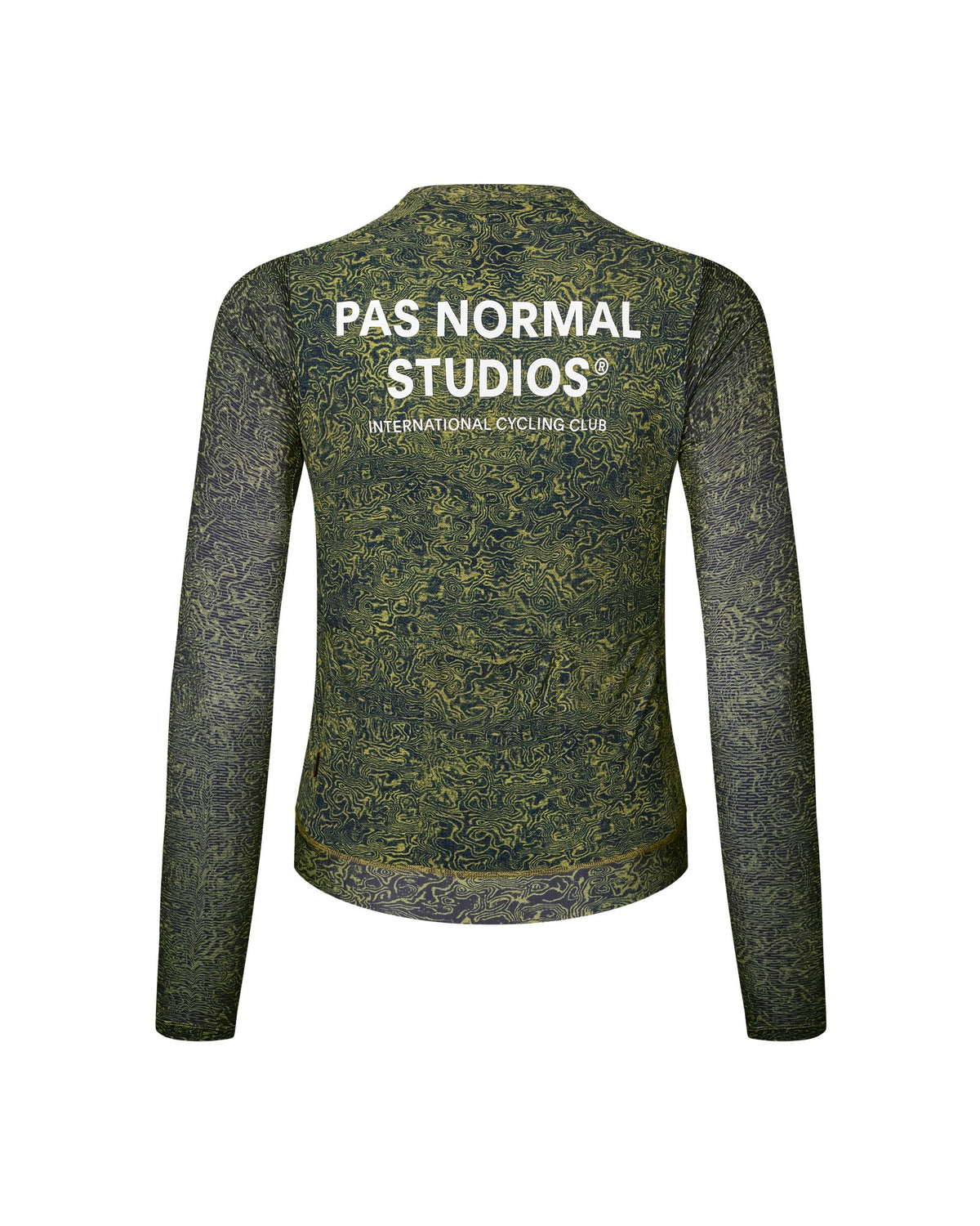 Maillot largo de mujer Pas Normal Studios Essential Light en AOP Grain Dark Lime, vista trasera #Color_AOP Grain Dark Lime