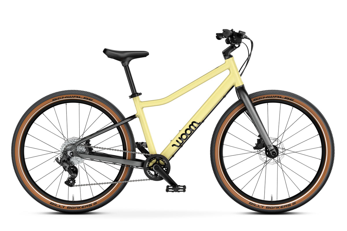 Bicicleta infantil woom EXPLORE 5 en Amarillo suave, lateral #Color_Amarillo suave