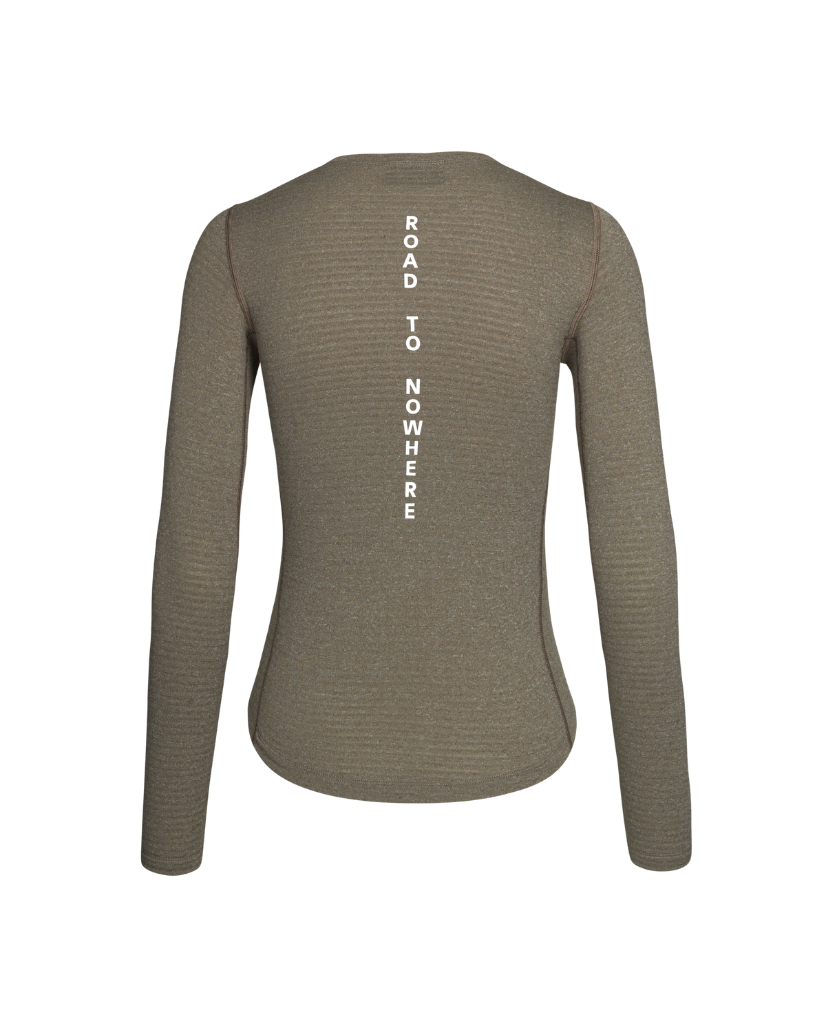 Dark Stone long sleeve base layer, rear flat lay with white vertical text print #Color_Dark Stone