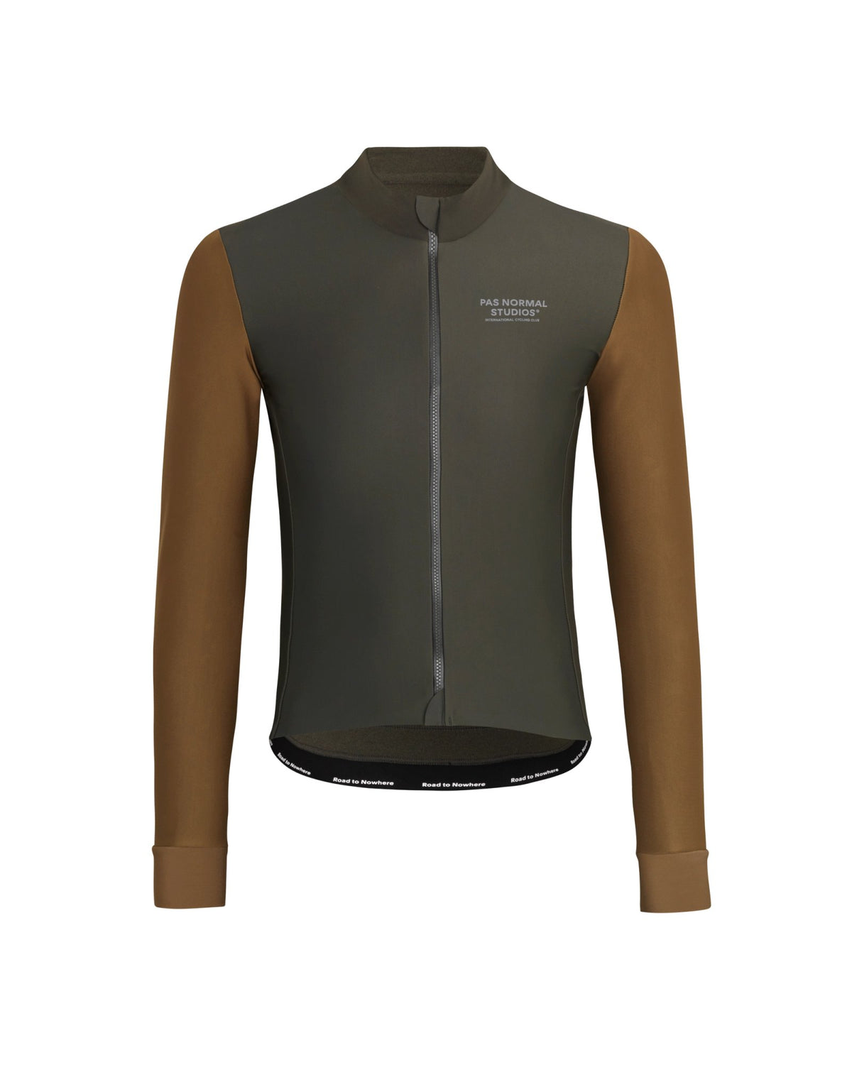 Maillot largo térmico Pas Normal Studios Mechanism Thermal en Dark Olive / Army Brown, vista frontal #Color_Dark Olive / Army Brown