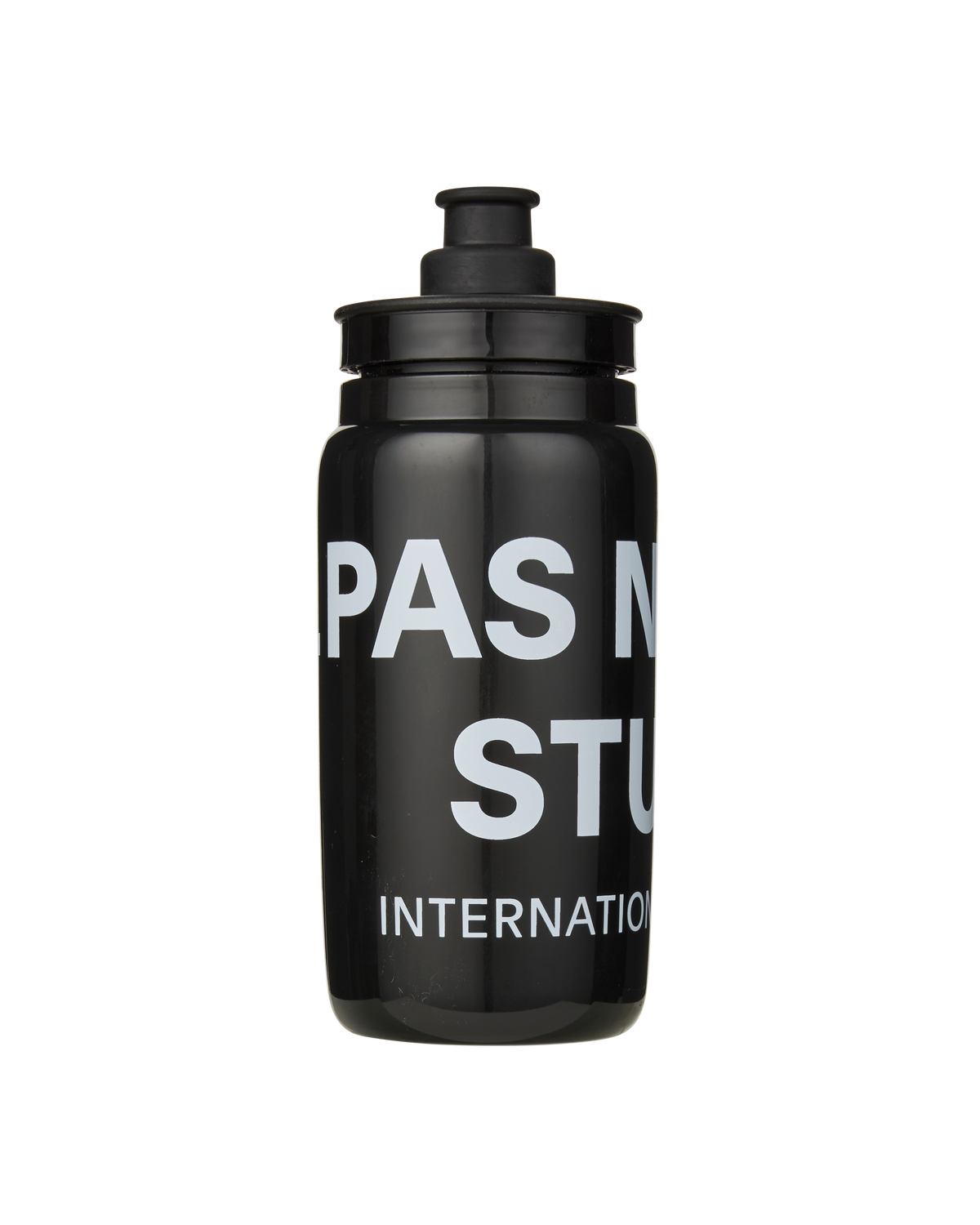Black Logo Race cycling water bottle with white text and push-pull cap #Color_Black