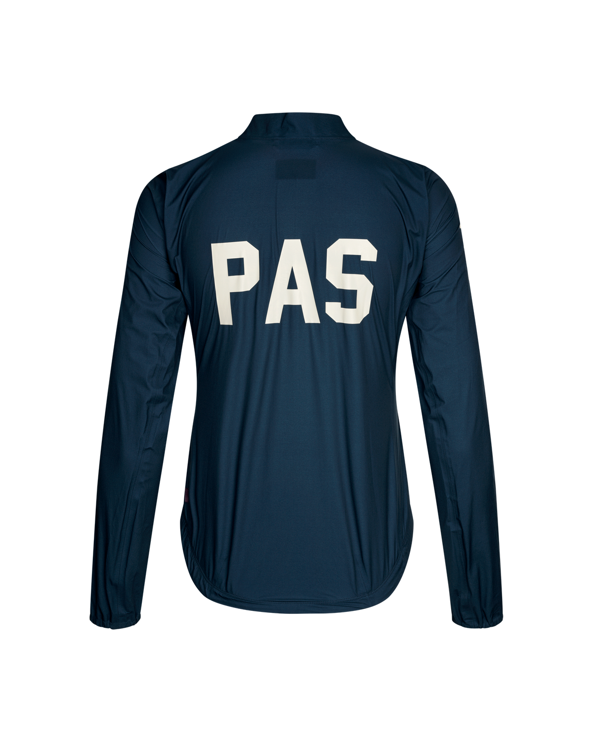 Navy PAS Mechanism Rain cycling jacket, rear view with white back logo #Color_Navy