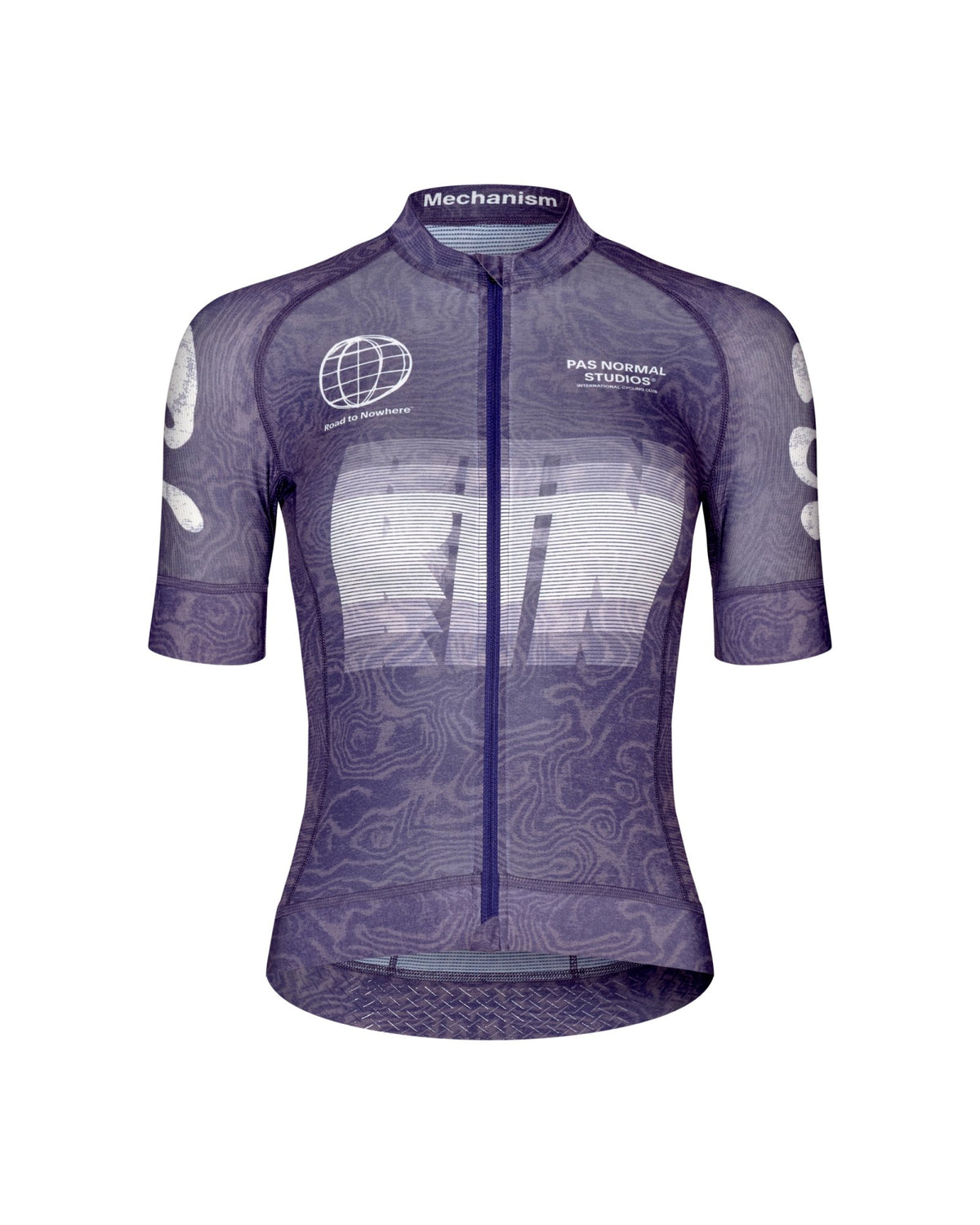 Maillot Corto Mujer Pas Normal Studios Mechanism Logo en AOP RTN Dark Purple, bodegón frontal #Color_AOP RTN Dark Purple