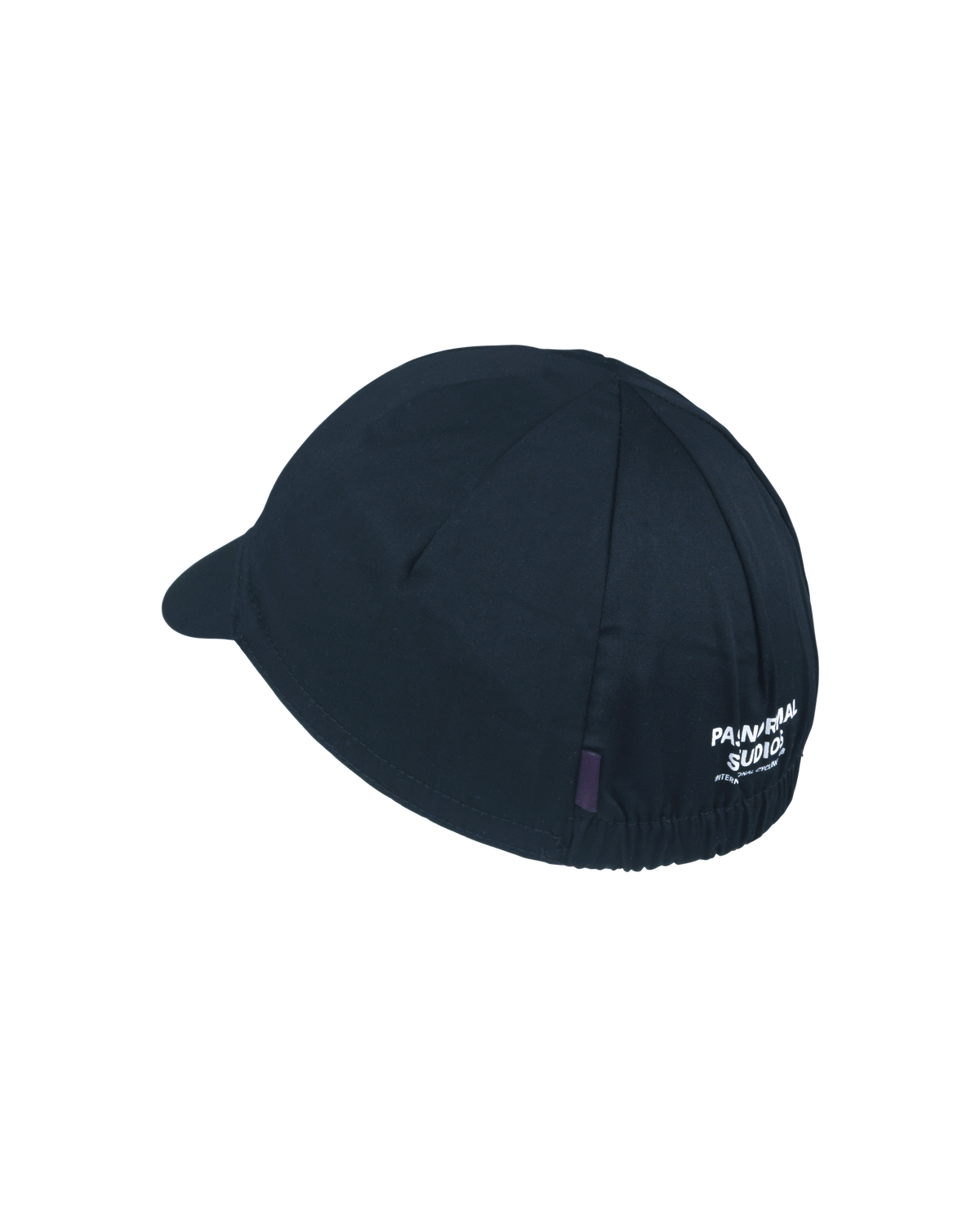 Navy Logo cycling cap, side view with white text branding #Color_Navy