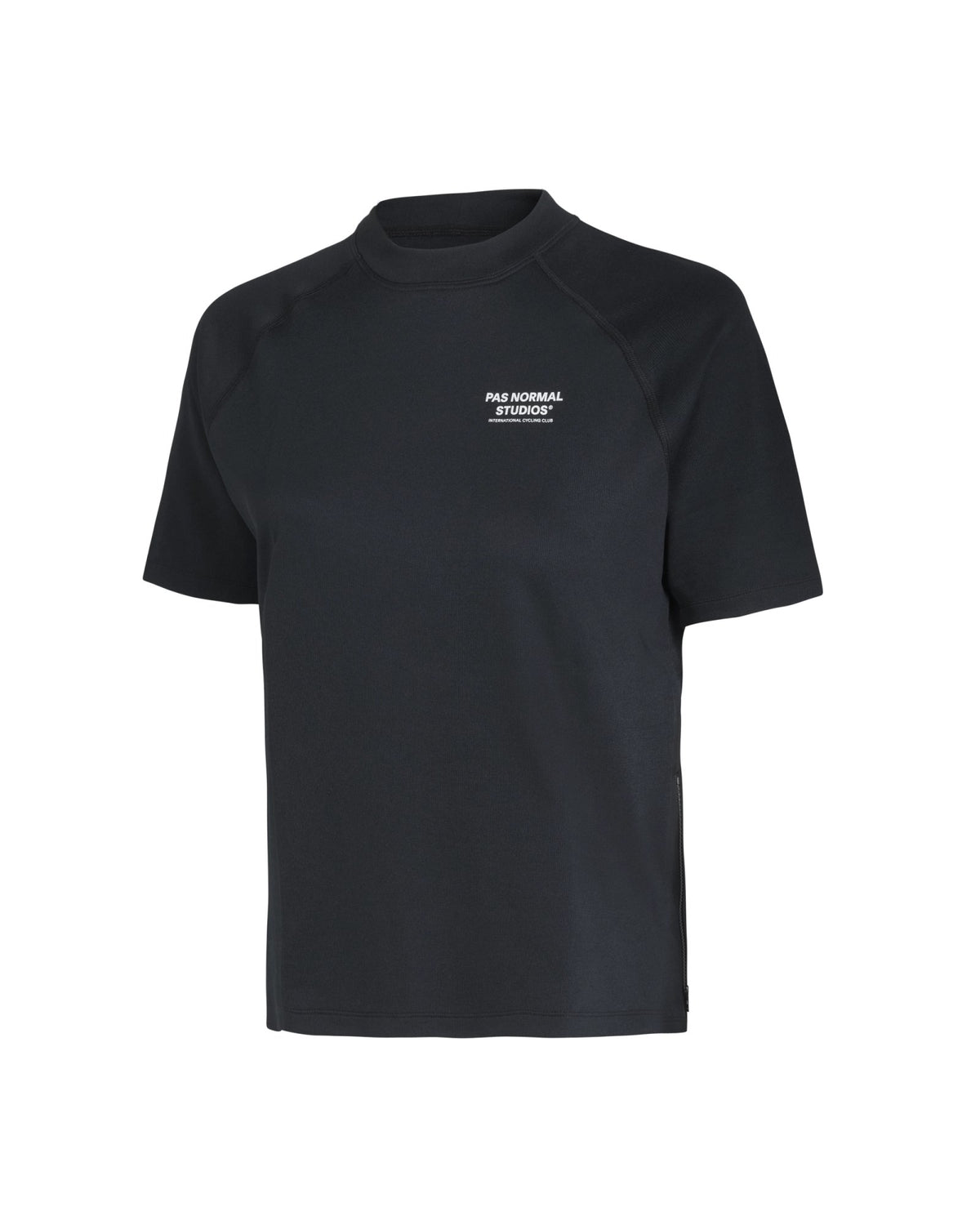 Camiseta técnica corta de mujer Pas Normal Studios Escapism en Black, vista frontal en percha #Color_Black