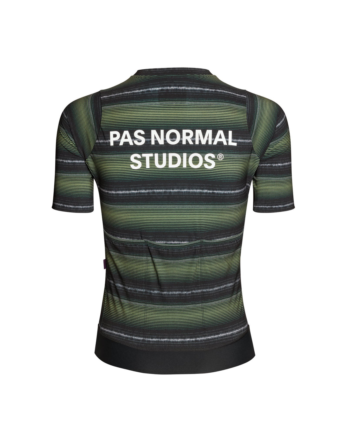 Maillot corto de mujer Pas Normal Studios Essential en Light Olive Stripe, vista trasera #Color_Light Olive Stripe