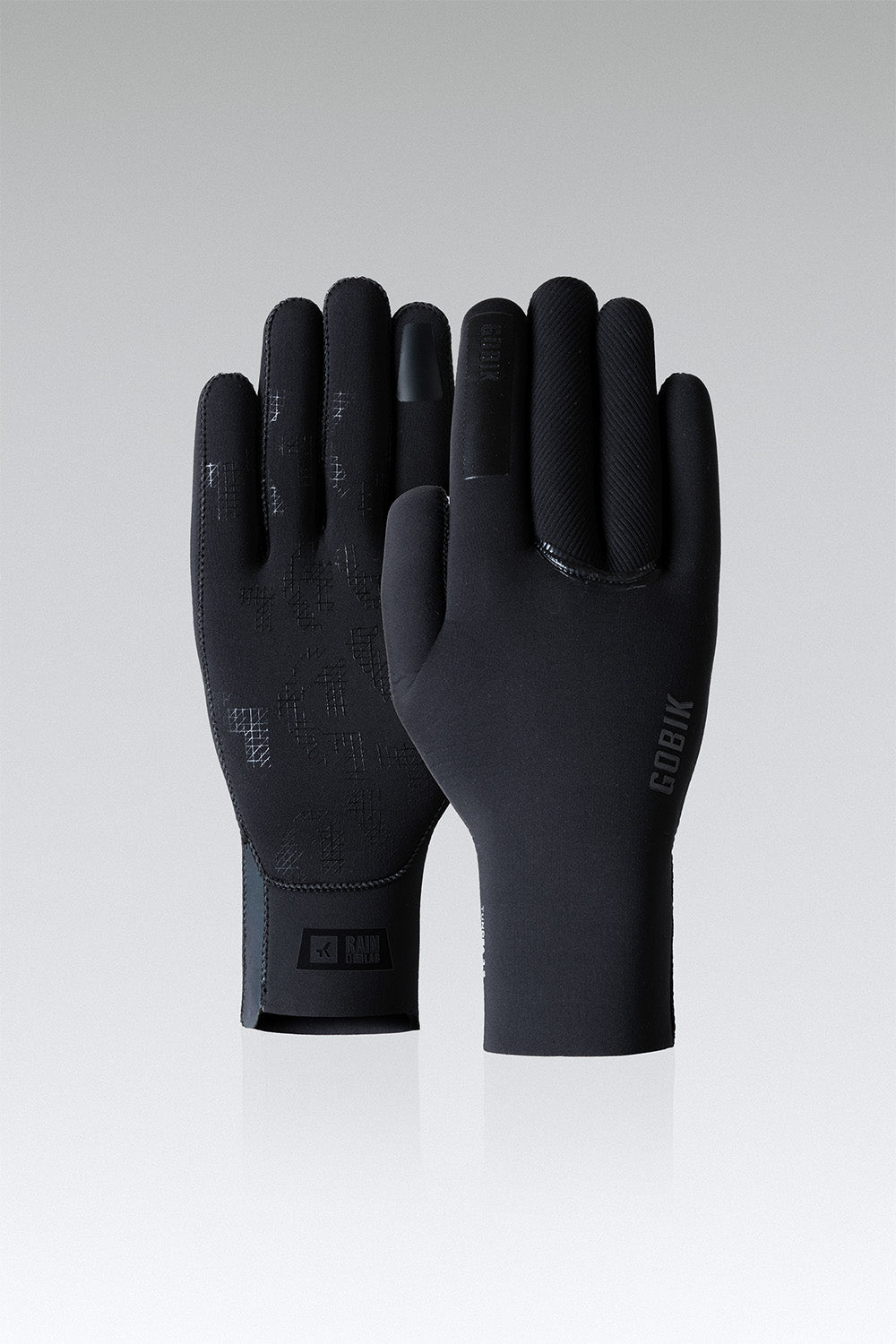 Guantes Gobik Tundra 3.0 en Black, bodegón del par de guantes impermeables de neopreno vistos de dorso #Color_Black