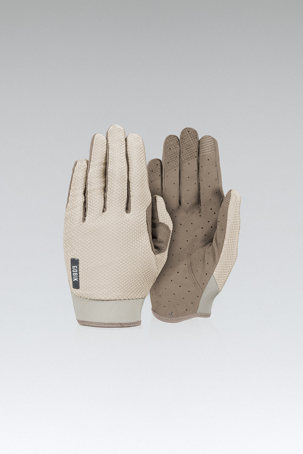 Guantes Gobik Lynx 2.0 en Tofu, bodegón del par de guantes largos beige con la palma a la vista #Color_Tofu