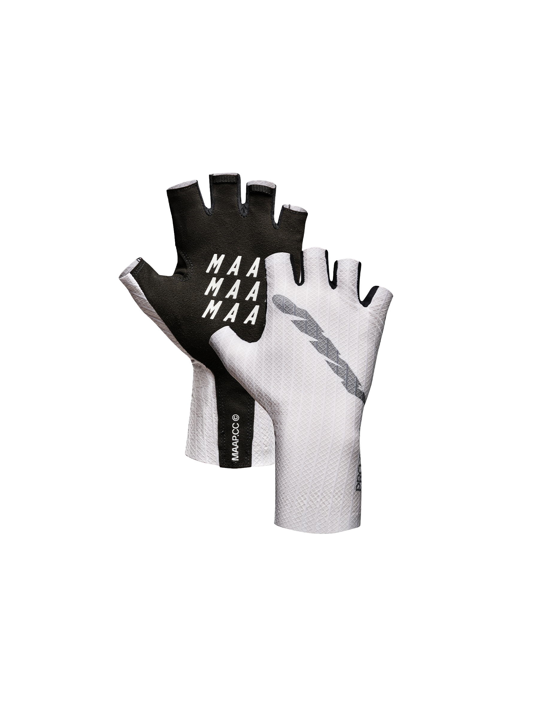 Guantes cortos MAAP Pro Aero Mitt en White, producto plano sobre fondo #Color_White