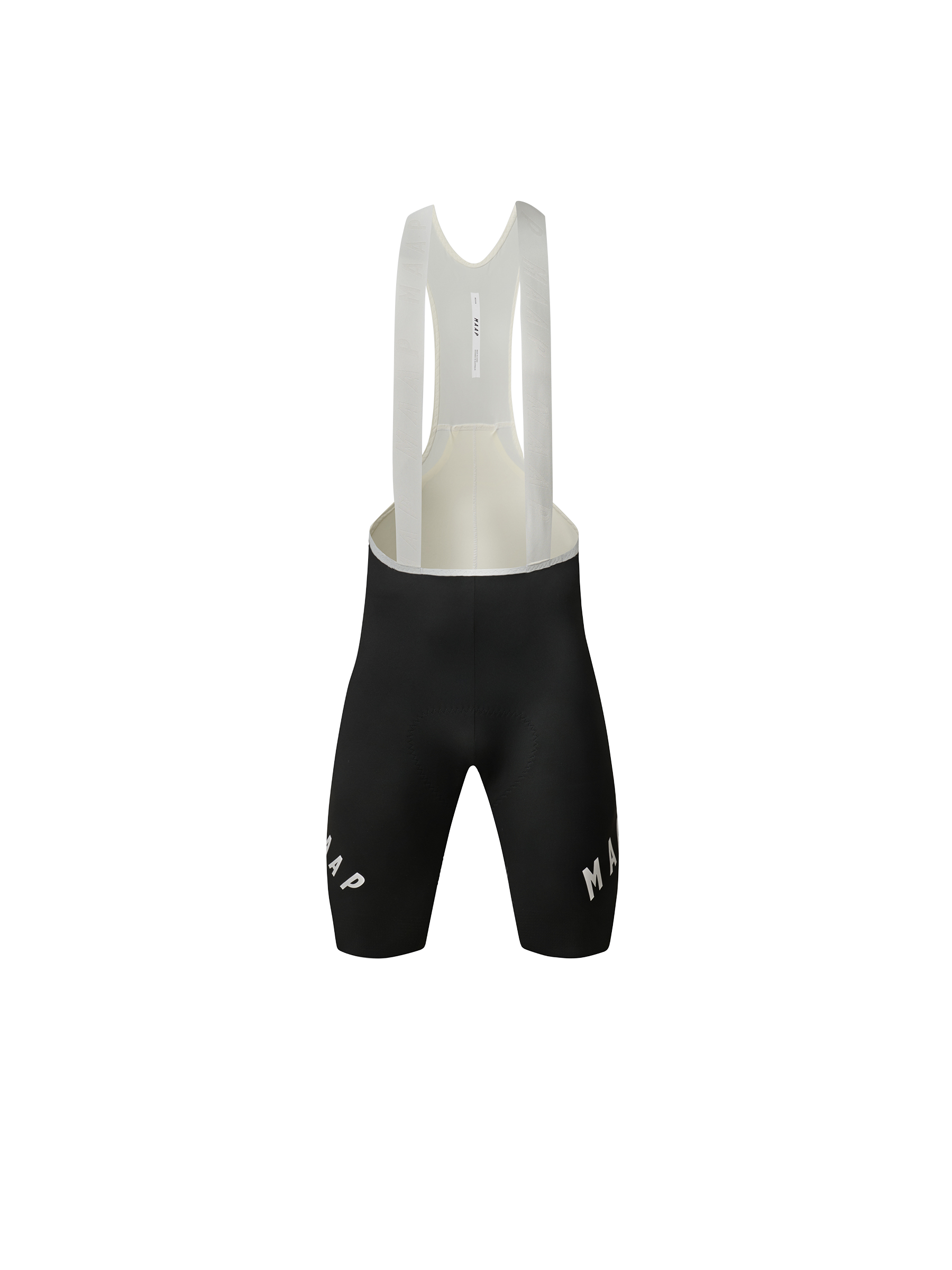 Culotte corto MAAP Aeon Bib Short en Black/White, producto plano sobre fondo #Color_Black/White