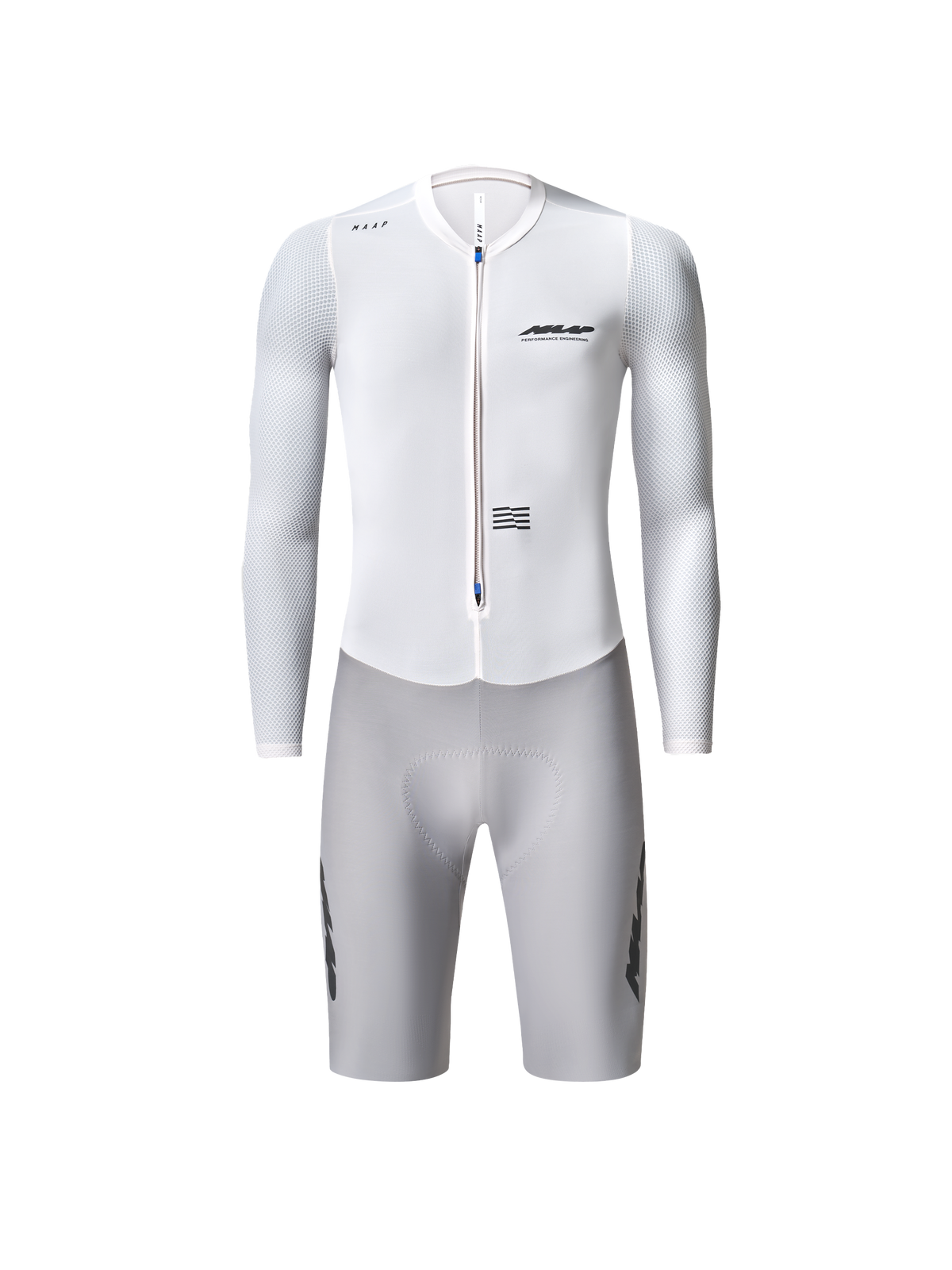 Mono de competición MAAP Eclipse Pro LS Race Suit en Antarctica/Titanium, producto plano sobre fondo #Color_Antarctica/Titanium