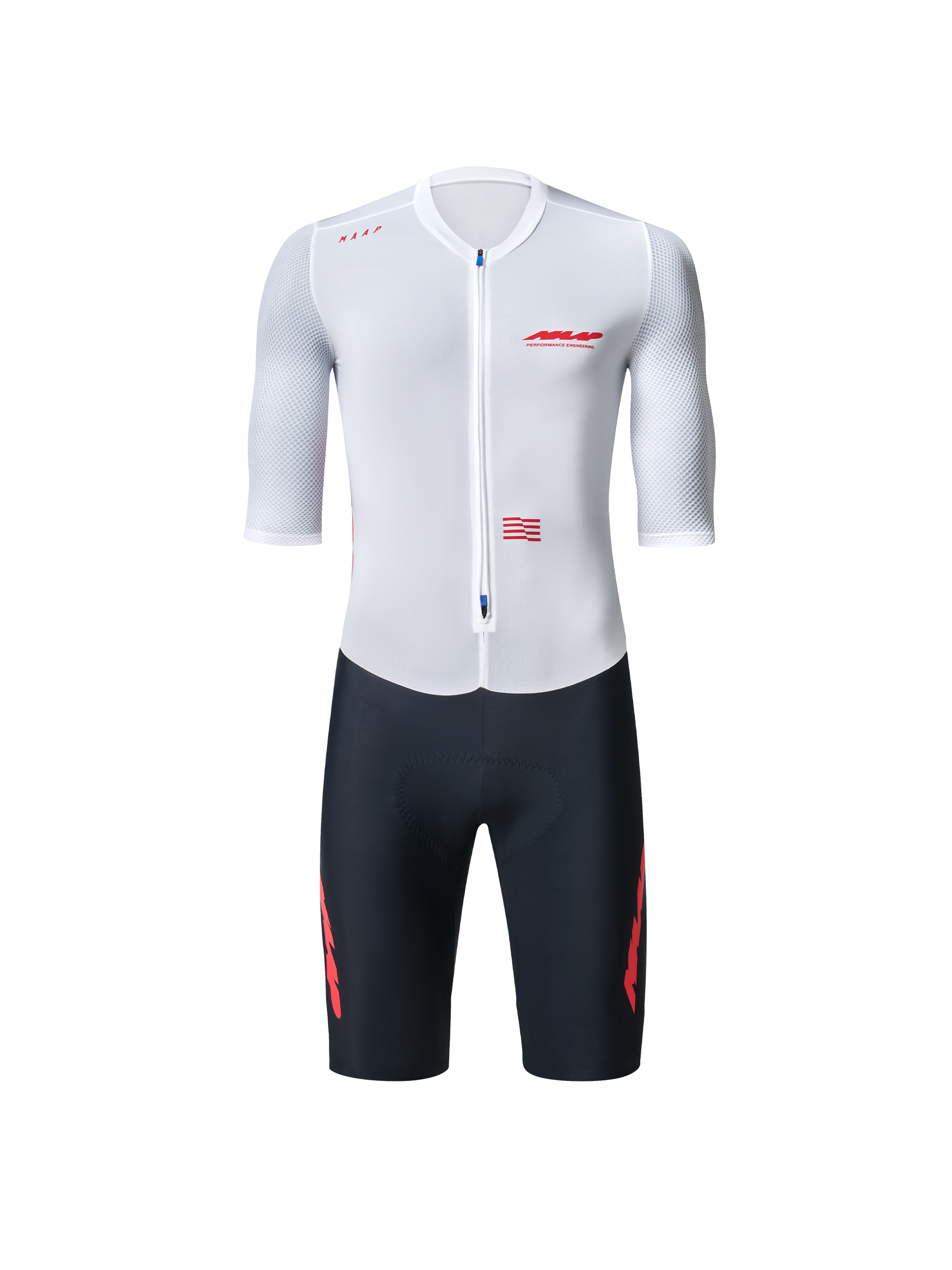 Mono MAAP Eclipse Pro Race Suit en White/Infrared, producto plano sobre fondo #Color_White/Infrared