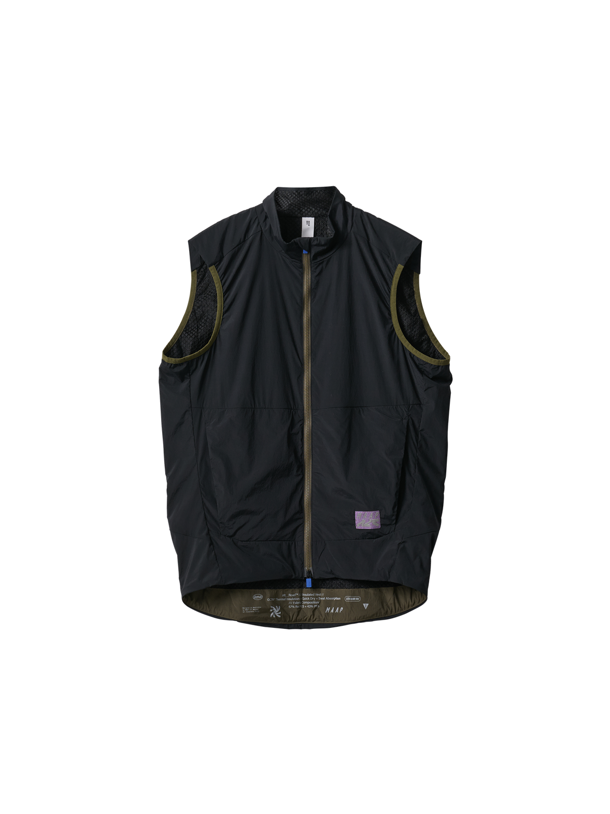 Chaleco MAAP Alt Road Insulated Vest en Black/Black, producto plano sobre fondo #Color_Black/Black