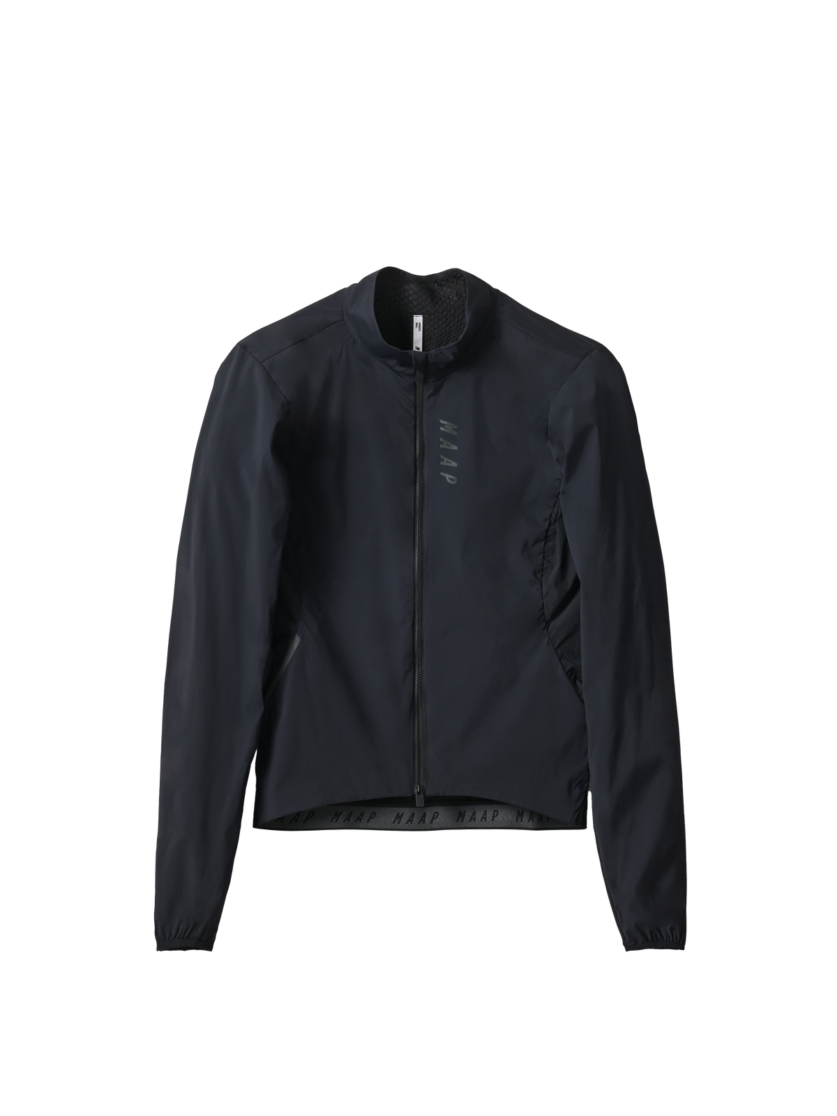 Chaqueta MAAP Women's Team Flow+ Jacket en Jet Black, producto plano sobre fondo #Color_Jet Black