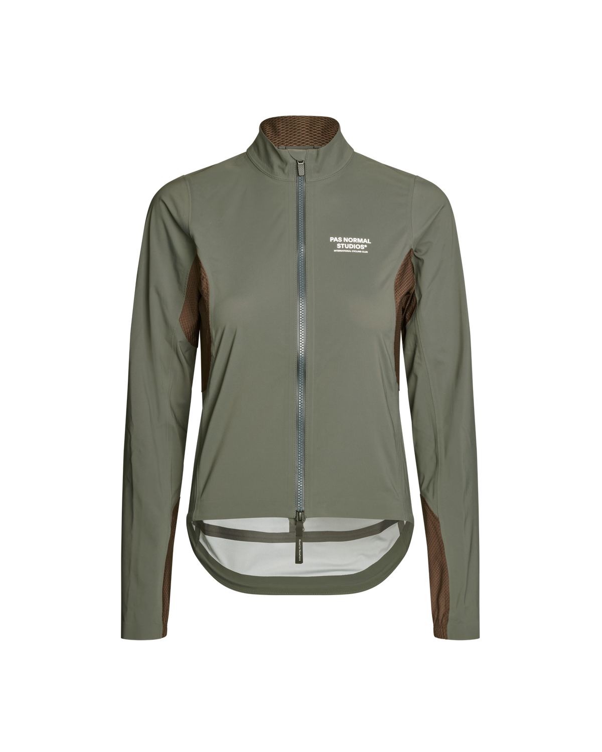 Dark Grey Mechanism Shell cycling jacket, front view with mesh side panels #Color_Dark Grey
