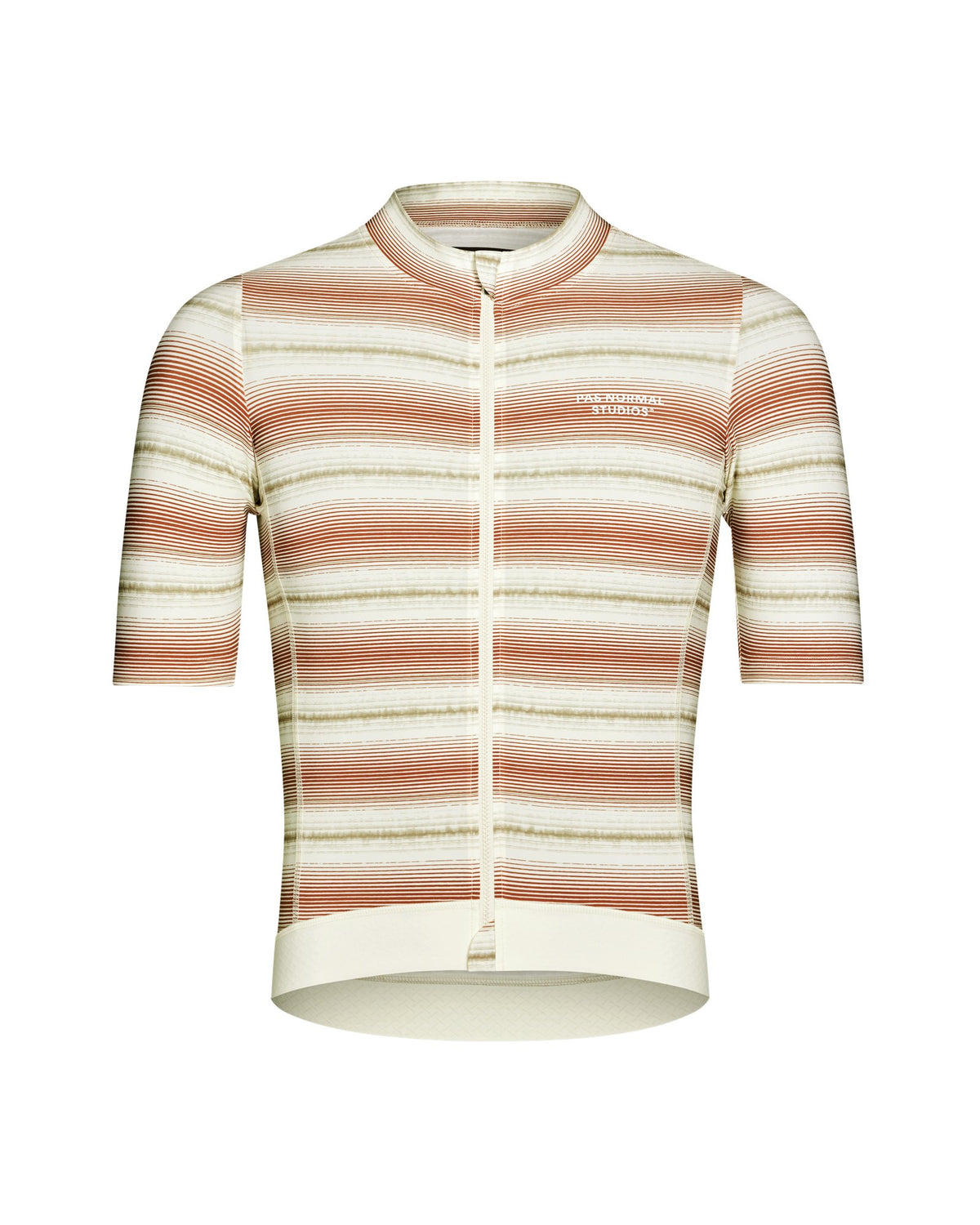 Maillot Corto Pas Normal Studios Essential en Off White Stripe, producto plano sobre fondo #Color_Off White Stripe