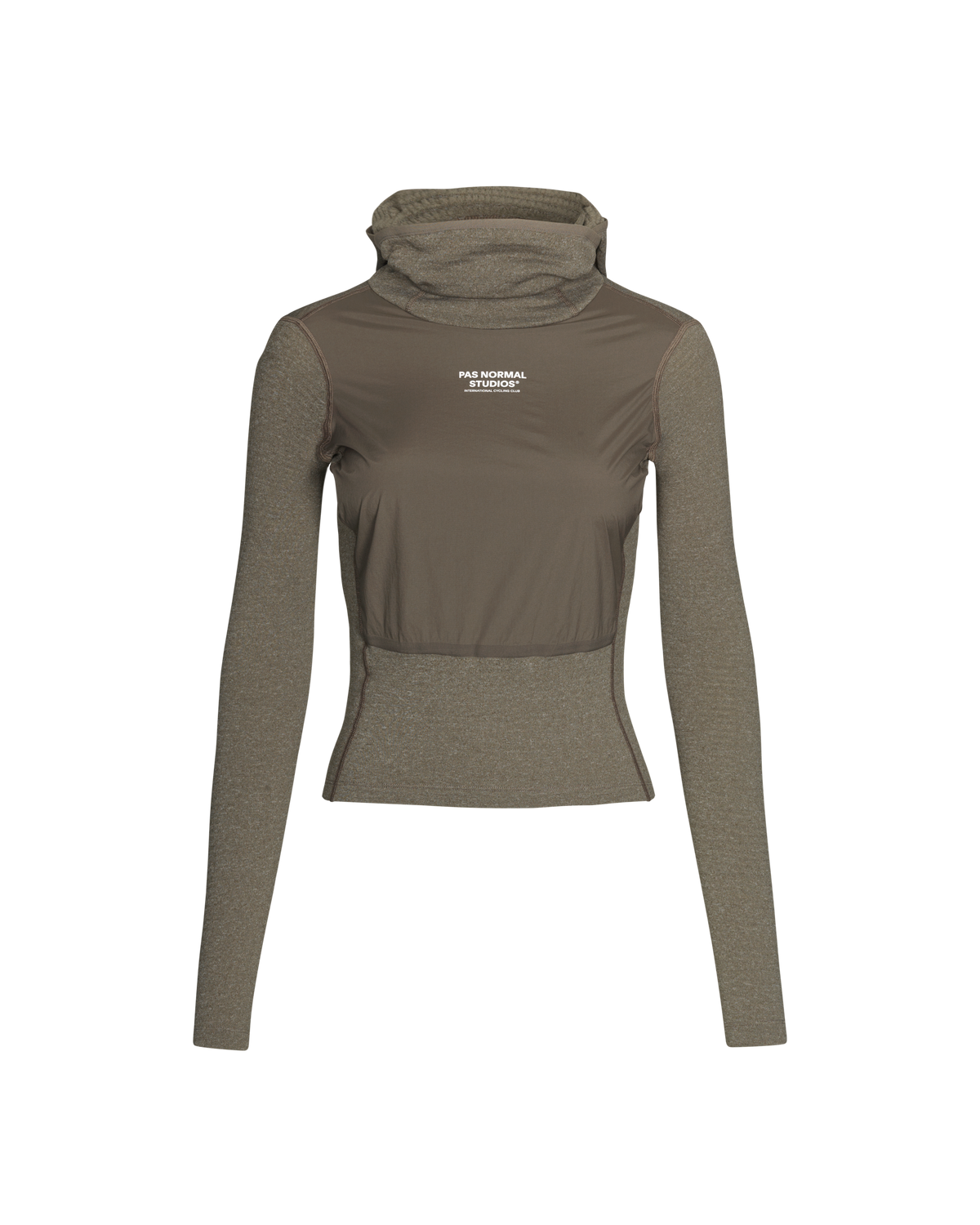 Grey Thermal Hooded Windproof base layer, front view with cowl neck and contrast chest panel #Color_Dark Stone