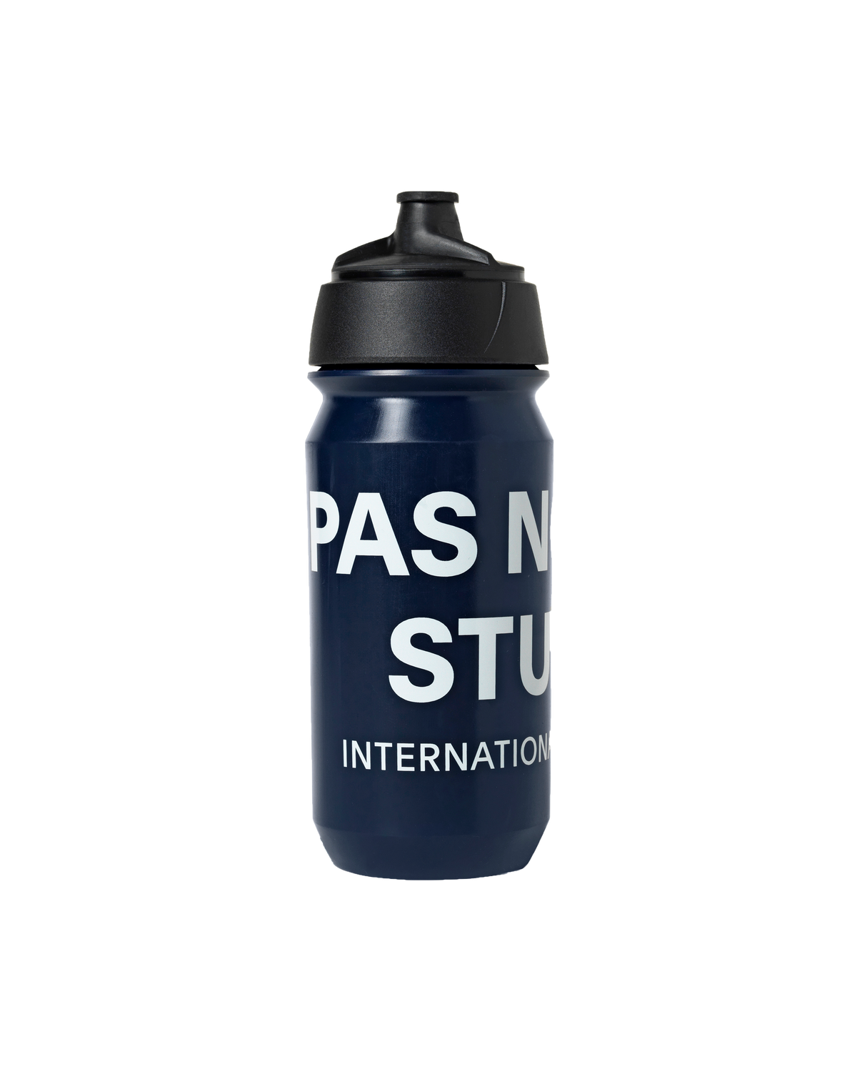 Navy Essential Logo cycling bottle with black cap and white text #Color_Navy