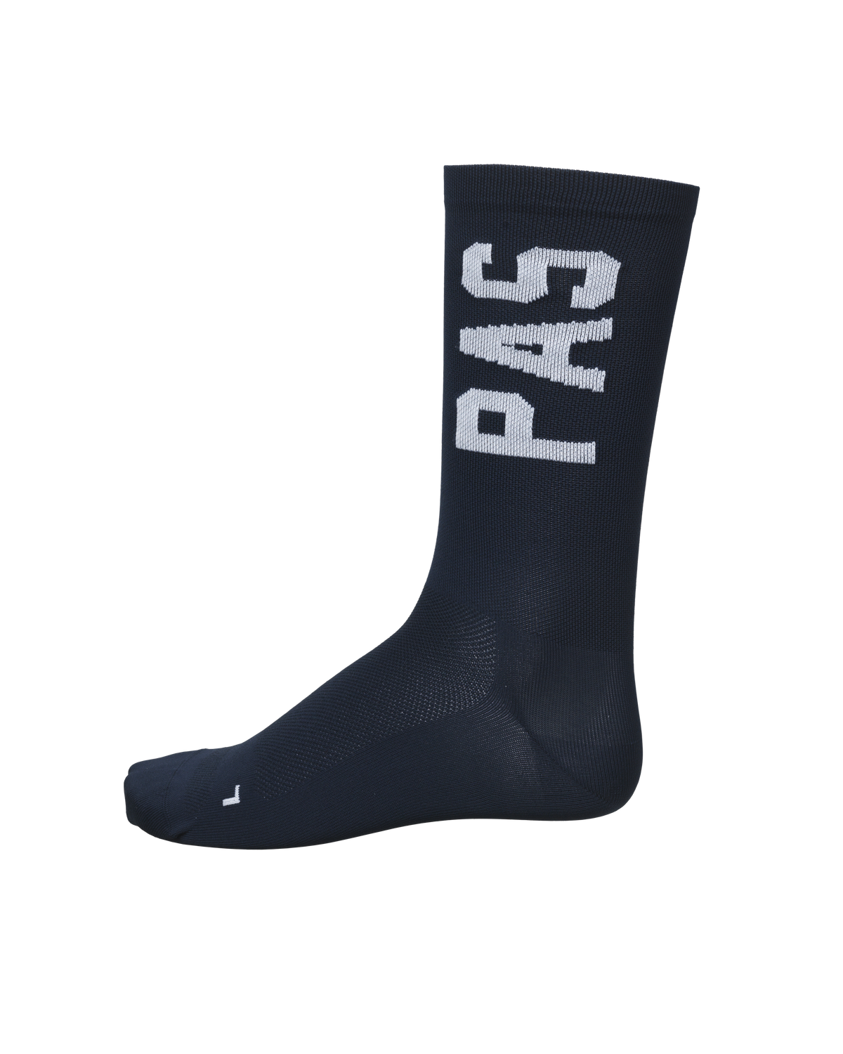 Navy PAS Mechanism cycling socks, side view with white logo lettering #Color_Navy