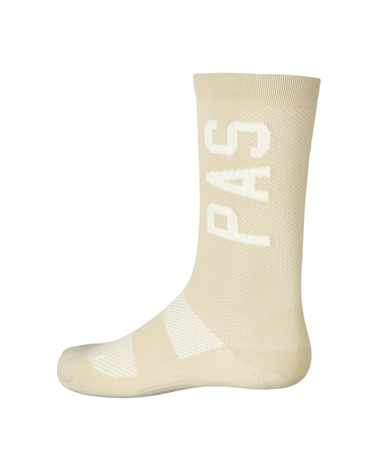 Cream PAS cycling socks, side view with white logo print #Color_Cream