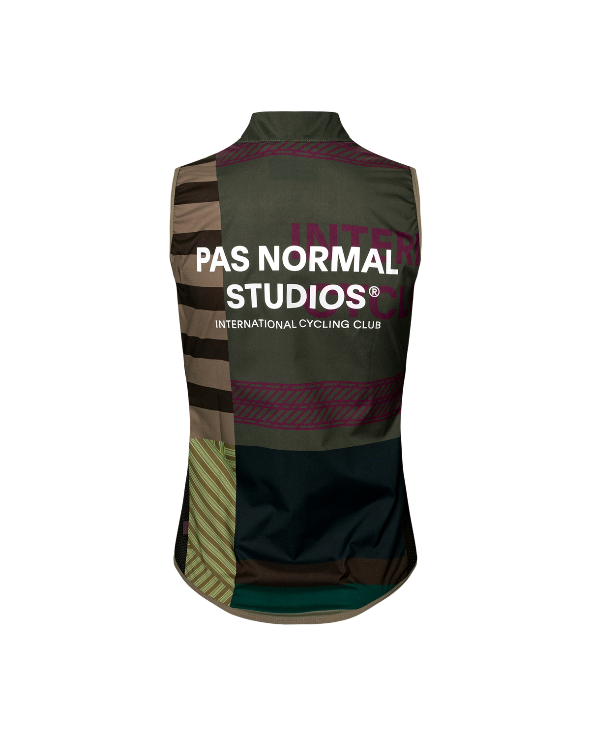 Chaleco Mujer Pas Normal Studios Mechanism Stow Away, vista trasera, color AOP International Earth #Color_AOP International Earth