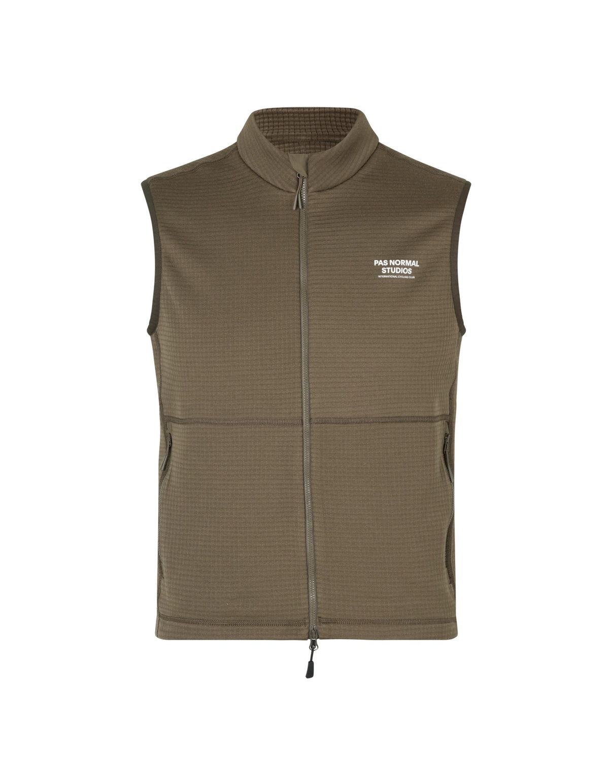Chaleco de forro polar Pas Normal Studios Escapism Performance Fleece en Dark Stone, vista frontal #Color_Dark Stone