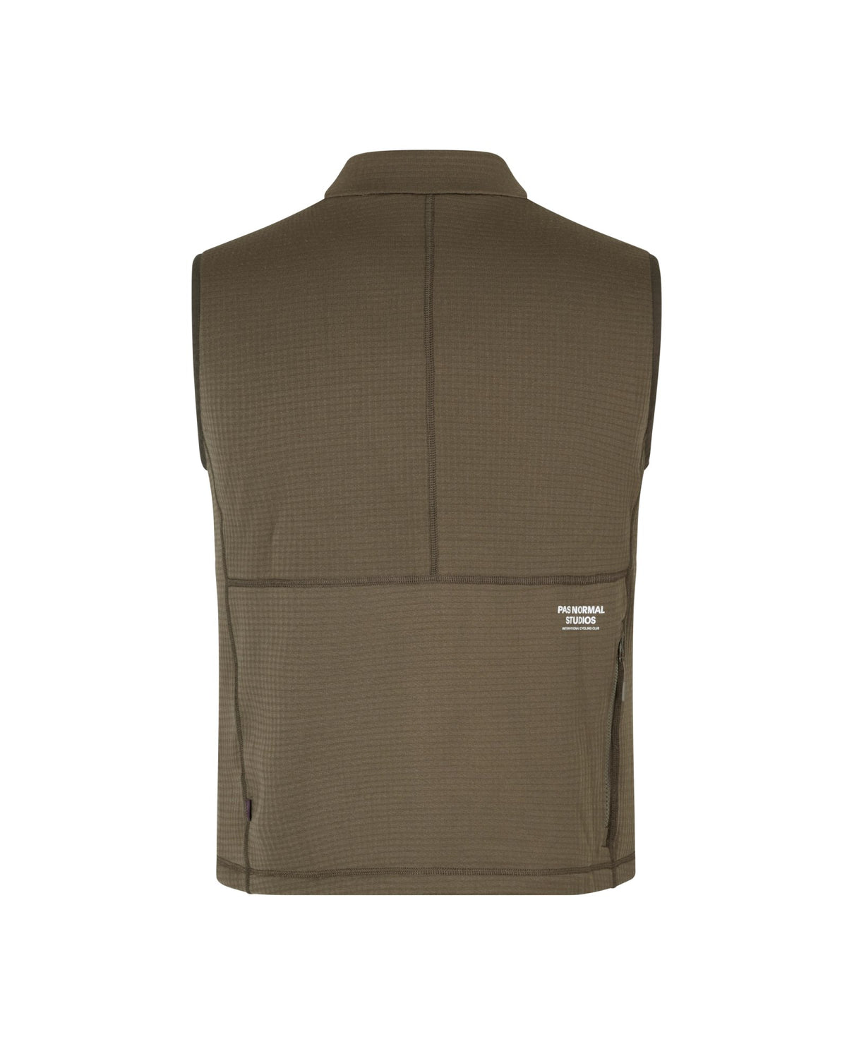 Chaleco de forro polar Pas Normal Studios Escapism Performance Fleece en Dark Stone, vista trasera #Color_Dark Stone